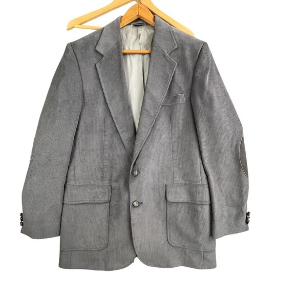 Haggar Blazer Mens 40L Gray Corduroy Elbow Patch Sport Coat Made USA Vintage 90s - Picture 1 of 16